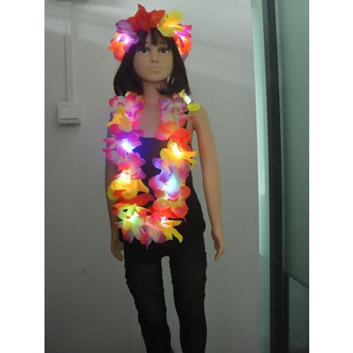 Light Glowing LED Hawaii Hula Luau Flower Leis Garland Necklace Wreath Wedding Rave Neon Birthday Tropical Birthday Party Supply