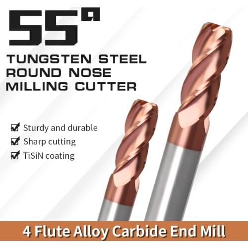 AUGT HRC55 Carbide Bull Nose End Mill 4Flutes Copper Milling Cutter Alloy Coating Tungsten Steel Cutting Tool For CNC Maching