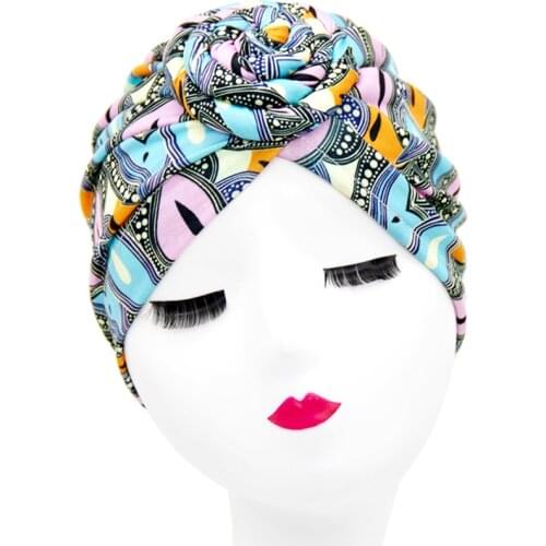 2020 Donuts printed hijab bonnet India headwrap women head scarf turban caps Boho ethnic inner hijabs for cap muslim headdress