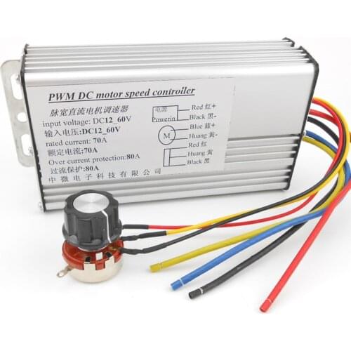High Power 4000W DC10-60V 70A PWM DC Motor Speed Controller 12V 24V 36V 48V Brush Motor Regulator with Over Current Protection