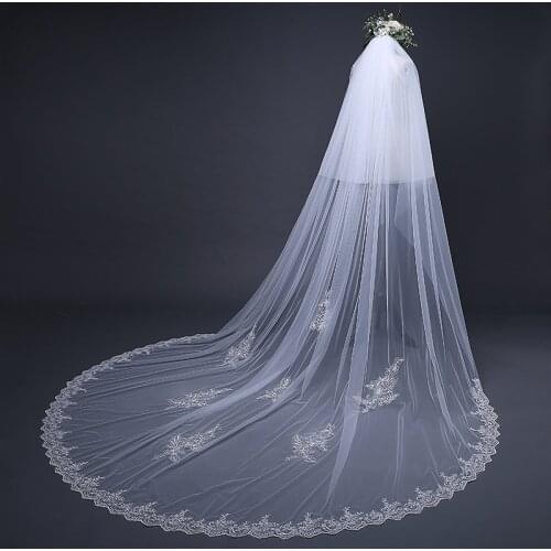 High Quality Lace Long 3m Cathedral Veil Lace Edge Bridal Veil Coverable With Insert Comb Wedding Accessories Voile Mariage