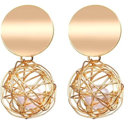 IF YOU Fashion Statement Ball Geometric Drop Earrings For Women Vintage Art Round Hanging Pearl Dangle Earring Modern Jewelry