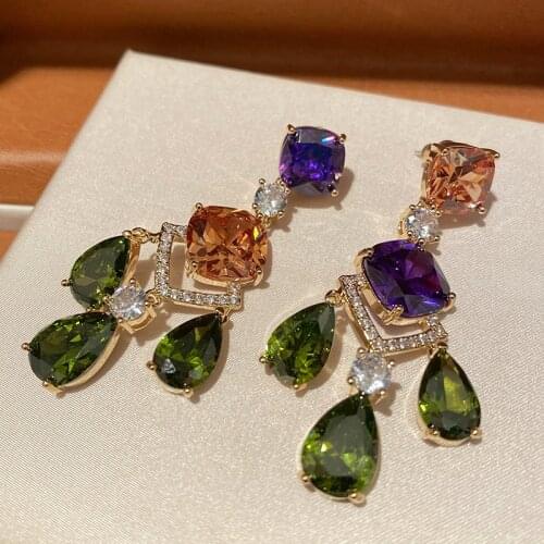 Bilincolor Zircon Vintage Multicolor Drop Earring for Women