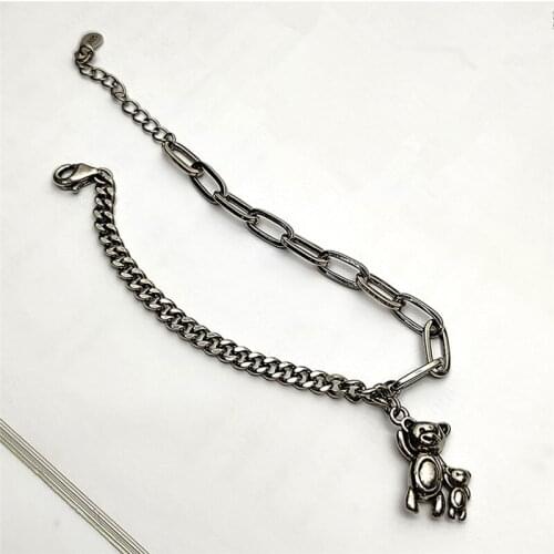 Female 925 Silver Bracelet For Girls Party Accessories Vintage Link Chain Bracelet Women Bear Bangle Accessories Princess Gift