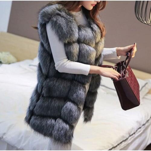 Winter Sleeveless Faux Fur Womens Vest Coat Plus Size 4XL Fox Luxury Warm Women Vests Coats 2019 Womens Silver Chic Jacket Lady
