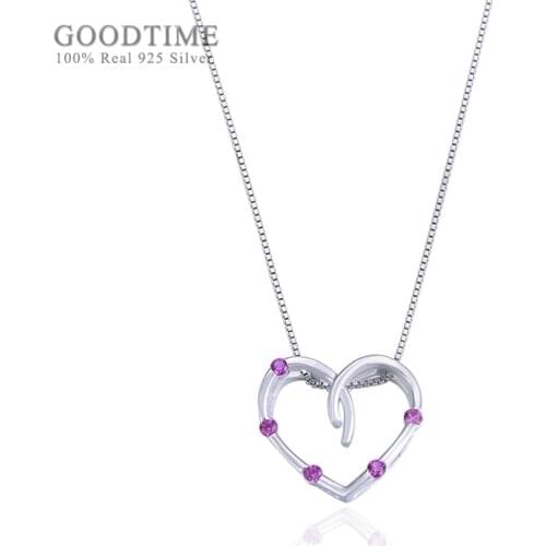 Fashion Women Pure 925 Sterling Silver Necklaces Clavicle Rose Gold Color Heart Shape Zircon Pendant Necklaces Chain For Gift