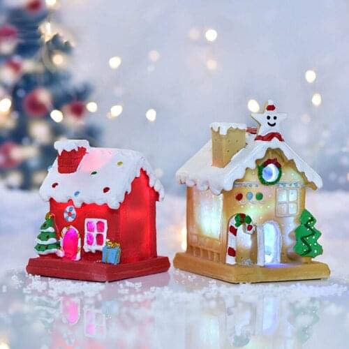 Winter Snow Christmas Village Building Santa House Xmas Decoration Light-Up Home Holiday Ornament Gifts