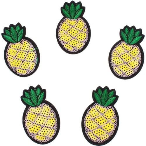 10pcs/lot Sequined Fruits Stickers Cartoon Pineapple Patch Iron On Embroidery Garments Accessories DIY Jeans Bags Sewing badge