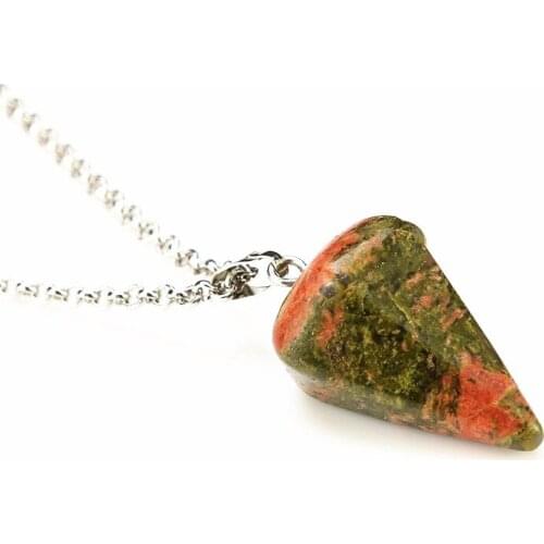 30pcs Natural Stone Unakite Rock Crystal Hexagonal Pointed Reiki Chakra Pendant Necklace Pendulum Jewelry Accessories for Unisex