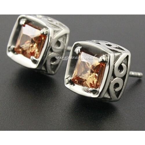 316L Stainless Steel Champagne CZ Stone Fashion Stud earrings 4Y009(2 Pieces)