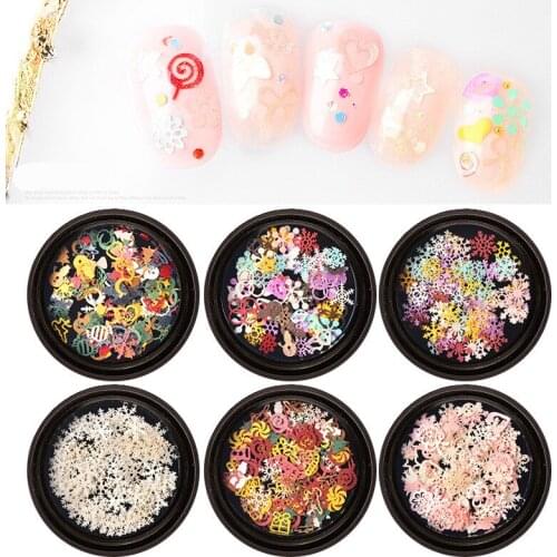 6 Boxes Nail Sequins Snowflakes Christmas Decorations Flower Star Hollow Nail Studs Stickers Manicure Accessory for Nails Art
