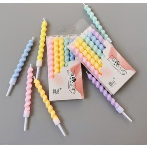 6pcs/set of Romantic Rainbow Swirl Birthday Candles with Candle Holder Party Valentines Day Atmosphere Decoration Supplies