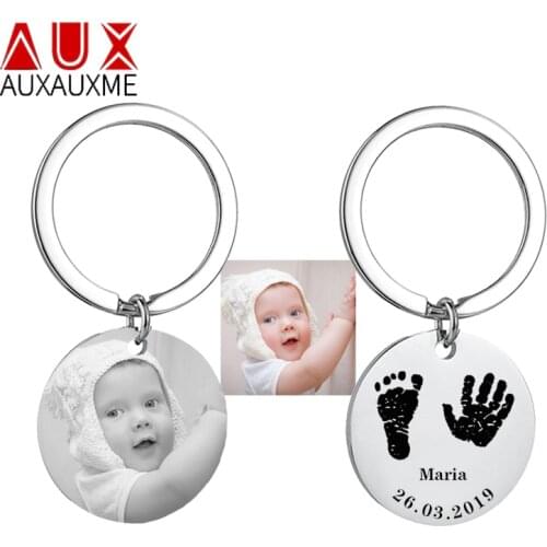 Auxauxme Personlized Keychains Engrave Babys Photo Date Name DIY keychains for Anniversary Gifts mom dad