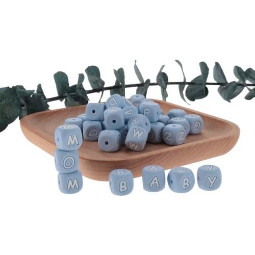25pc Blue Letter Candy Color Letter 12mm English Alphabet Bead Baby Teether Charms Teething Bracelet Necklace DIY Pacifier Chain