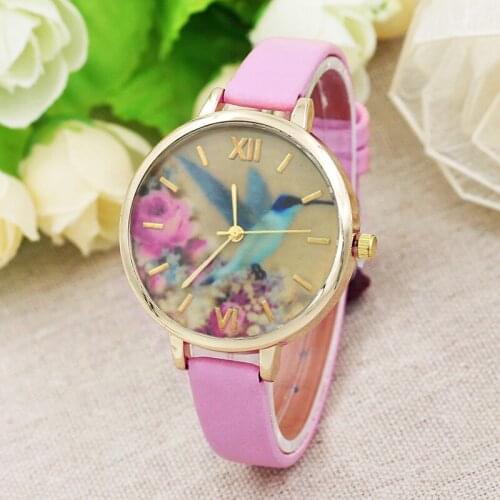 Fashion Blue Hummingbird Women Leather Band Analog Quartz Movement Wrist Watches Bayan Kol Female Round Retro Dial Clocks B30