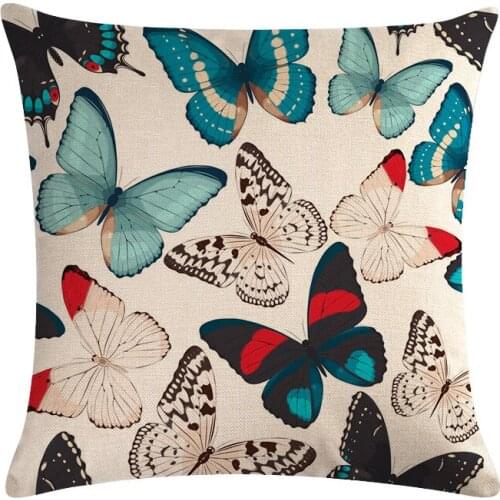 Retro Butterflies Linen Cushion Cover for Sofa Couch Bed Vintage Decorative Pillowcase Home Living Room Decor Accessories 45x45