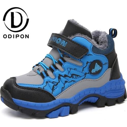 Kids Hiking Shoes Boys Sport Shoes With Plus Fur Warm Waterproof Non-slip Children Sneakers Winter Soft Outdoor Climbing Shoes