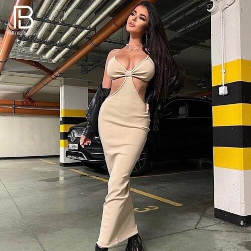 PB Free Shipping New Stylish Waist Hollow Out Design Sexy V Neck Sleeveless Slip Dress Celebrity Party Bandage Long Dress