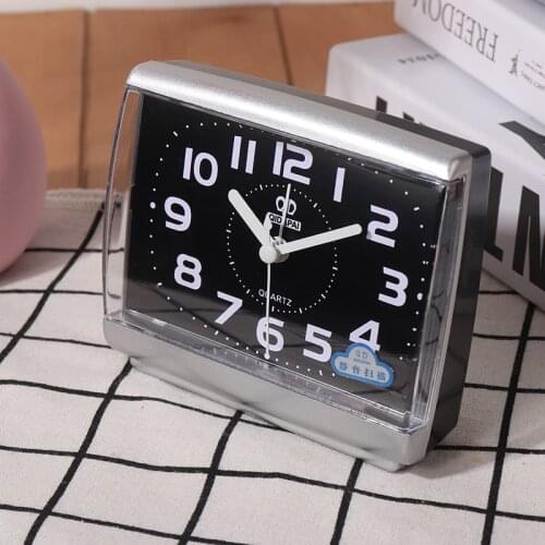 Home Travel Bedside Alarm Clock Plastic Square Quartz Silent Sweeping Alarm Clock Black/White Easy To Read Number