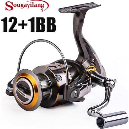 Sougayilang 12+1BB Spinning Fishing Reel High Speed 5.2:1/5 1:1 Gear Ratio Metal Aluminum Reel Roll Carp Fishing Reel for Travel