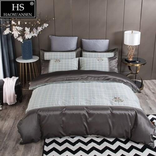 Modern Style Bedding Sets Embroidery Delicate Lattice Design Cotton Bed linen Duvet Quilt Cover Bedsheet/Fitted Sheet Pillowcase