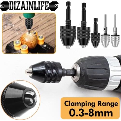 Mini Keyless Drill Chuck Adapter Quick Change Keyless Shaft Chuck Clamp with Hexagon Shank Screwdriver Driver Converter Tool
