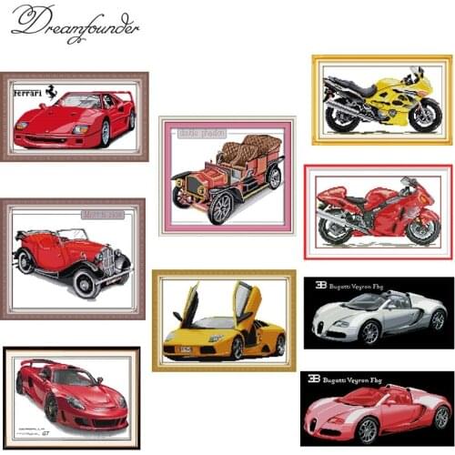 Red car cross stitch set fashion pattern DMC color count print 18ct 14ct 11ct embroidery kit DIY handmade needlework supplies