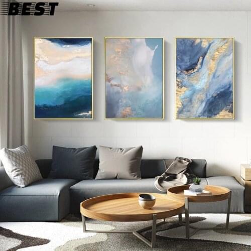 Wall Picture Modern Abstract Blue Marble Gold Foil Blue Color Canvas Painting For Living Room Bedroom Posters Prints Home Decor