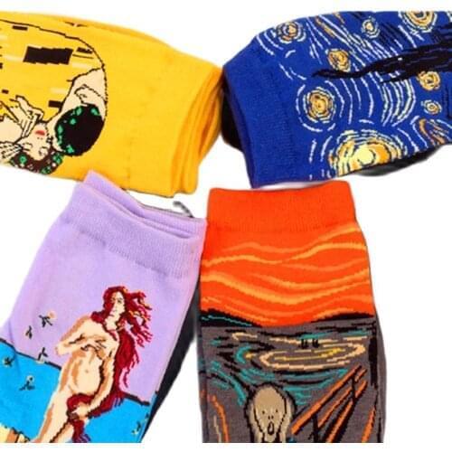 5pairs/set Happy Socks Men and Women Oil Painting Van Gogh Socks colorful Harajuku Skateboard Female cotton Socks Woman