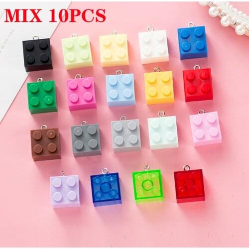 New Arrival 10Pcs Mix Colors Blue Yellow Blocks Building Block Charms DIY Bracelet Pendant Necklace For Child Gift Dropshipping
