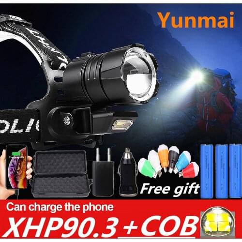 New 700000LM XHP90.3 Powerful Led Headlamp 18650 XHP90 Led Headlight Rechargeable USB Head Flashlight Zoom Head Torch Light