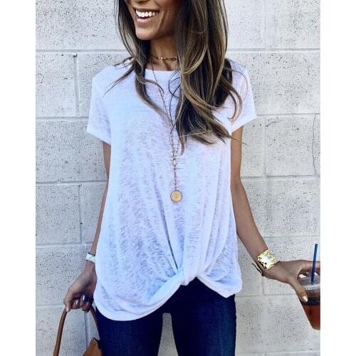 Solid Color Irregular Cross T-shirt Women Fashion 2021 Summer Slim Short Sleeve Tops Street Casual Womens T-shirt Top