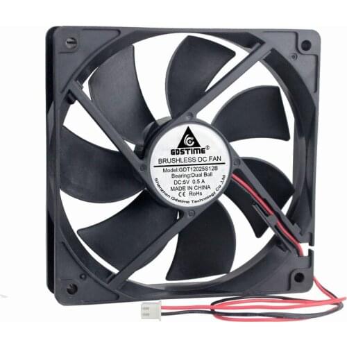 10 Pcs Gdstime DC 5V Two Wires 2Pin Dual Ball 120*120*25mm 12cm PC Cooling Fan 120mm x 25mm 12025B 0.5A High Airflow 2000RPM