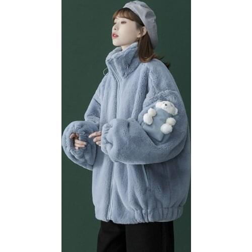Autumn and winter jacket cotton-padded jacket rabbit wool winter jacket tide brand new loose design lamb wool cotton jacket