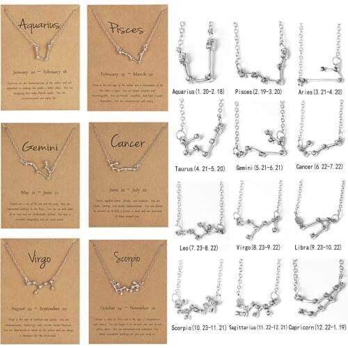 Twelve Constellation Necklace Starry Sky Edition Rhinestone Constellation Zodiac Necklace Clavicle Chain Paper Card Jewelry