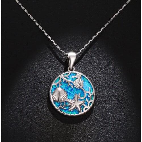 Bohemia Blue Fire Opal Love crystal Castle Necklace Jellyfish Pendant Necklaces For Women Animal Jewelry Wedding Engagement Gift