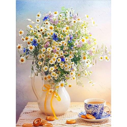 Daisy Flower Water Bottle Still Life Diamond Painting Floral Nouveaute DIY Mosaic Embroidery 5D Cross Stitch Home Decor Gifts
