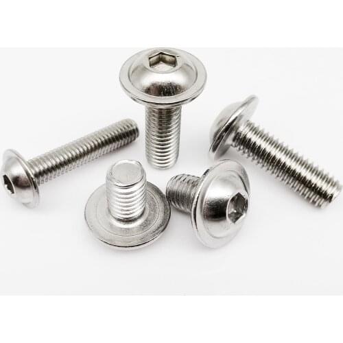 1/50pcs M3 M4 M5 M6 M8 304 Stainless Steel Hex Hexagon Socket Half Round Button Flange Head With Washer Collar Allen Screw Bolt
