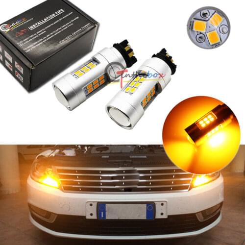 Hi-Power Amber 21-SMD PW24W PWY24W LED Bulbs For Audi A3 A4 A5 Q3 MK7 Golf CC Front Turn Signal Lights,For BMW F30 3 Series DRL