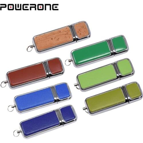 POWERONE Business Metal Leather Usb Flash Drive 4GB 8GB 16GB Pen Drive 32gb Usb Stick 64GB (Order over 10pcs,free LOGO)