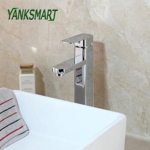 YANKSMART Bathroom Chrome Polished Hoses Deck Mount Single Handle Spray Spout Wash Basin Sink Vessel Tap Cold & Hot Mixer Faucet