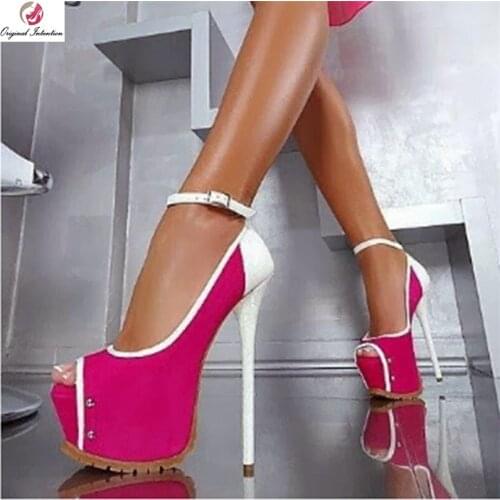 Original Intention Contrast Color Sexy Women Sandals New Fashion Peep Toe Thin High Heels Rose pink Pumps Plus US Size 4-15