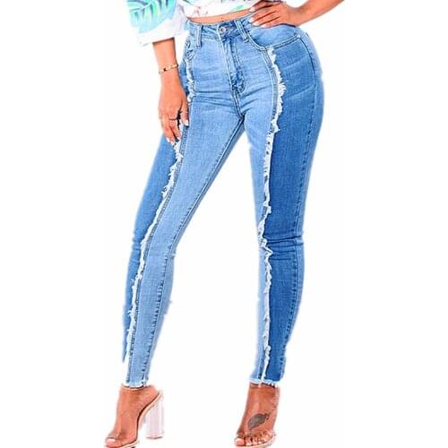 Women Top Quality Cotton Fashion England Push Up Elasticity Spliced Tassel Pencil Pants Mujer 2019 Spring New Slim Skinny Jeans
