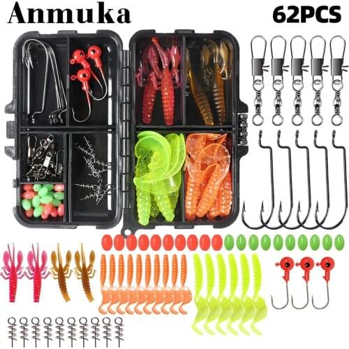 1 set of plastic/carbon steel/silicone 62 pieces of small fishing accessory set