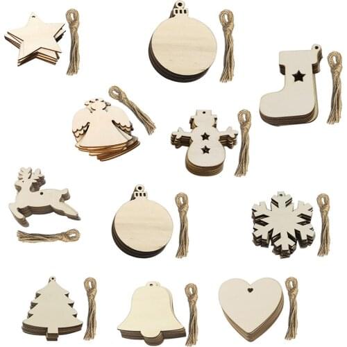 10PCS Christmas Wood Hanging Ornament Cutouts Santa Claus Elk Angel Trees Xmas Wooden Tags Door Decor for Christmas Tree Decor