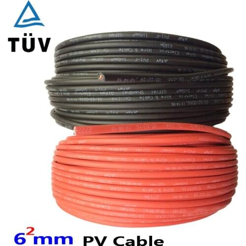 20m 6mm2 Solar Cable Red or Black PV Cable Wire Copper Conductor XLPE Jacket TUV Certifiction EU US