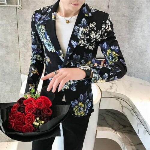 2021 Spring/autumn mens Flowers Men Blazer Floral Mens Suits Tuxedos Mens Blazer Jacket Wedding Suits for Men White Black Green