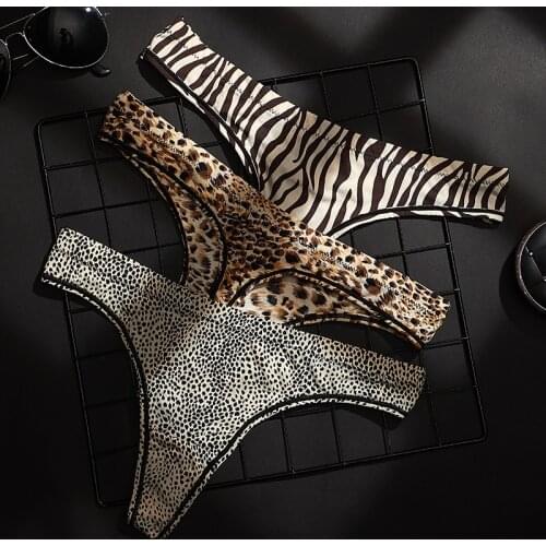 2021plus size Womens underwear sexy leopard ice silk low waist seamless briefs thong 6colors T-back ladies g-string femme xl