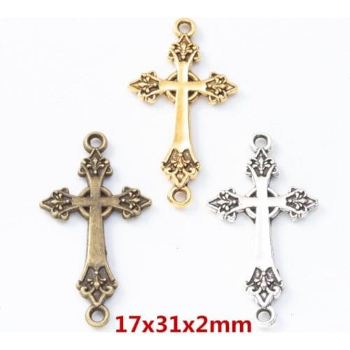50 pieces of retro metal zinc alloy Cross Double Hanging Connector Pendant for DIY handmade jewelry necklace making 8225