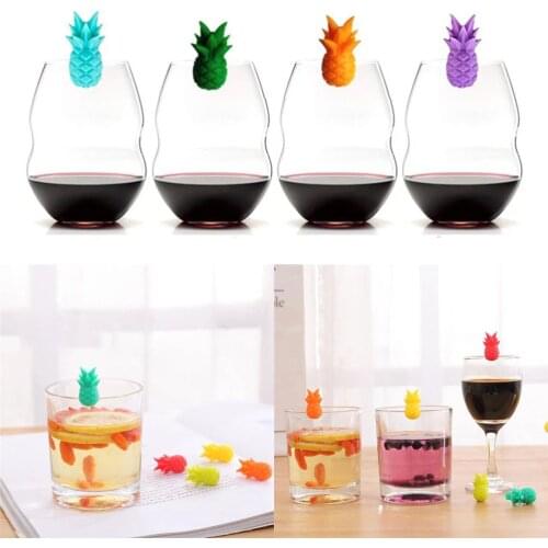 6pcs Silicone Red Wine Glass Marker Creative Pineapple Marker Charm Drinking Glass Identification Cup Labels Tag Signs Bar Tools